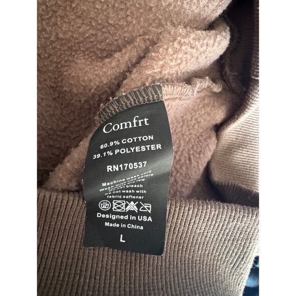 Comfrt Oversized Brown Hoodie Cozy Minimalist Neutral Streetwear Sweatshirt L - Picture 8 of 8